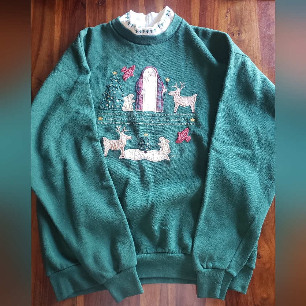 Folk Art Applique Vintage Women's Christmas Sweater